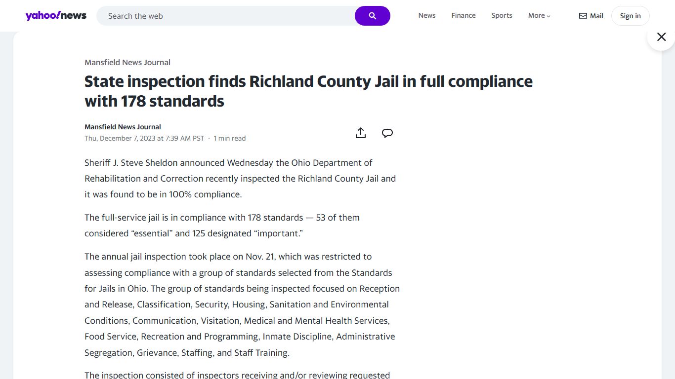 State inspection finds Richland County Jail in full compliance with 178 ...